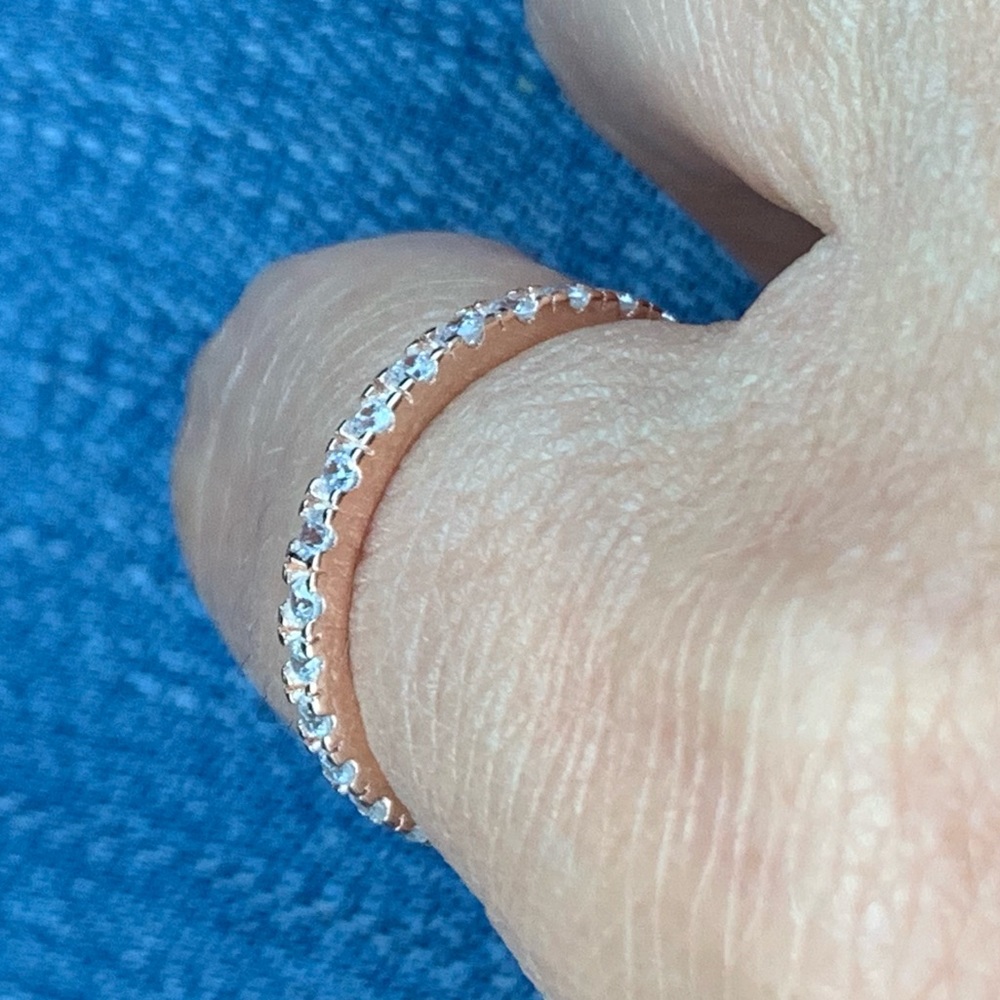 Rose Gold Plated Plated CZ Inlay Eternity Band - Picture 5 of 8
